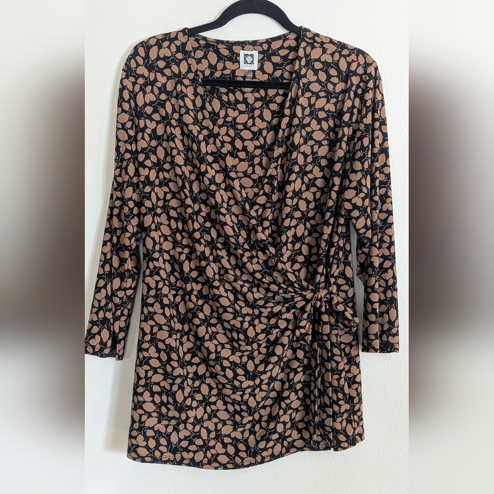 Anne Klein Leaf Print Wrap Dress Size 1x, Stretchy - Picture 3 of 8